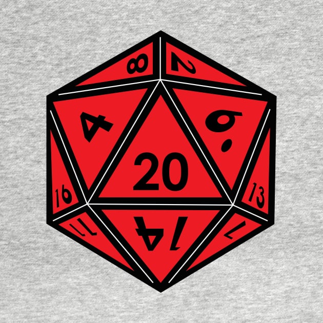 (Pocket) Red D20 Dice (Black Outline) by Stupid Coffee Designs